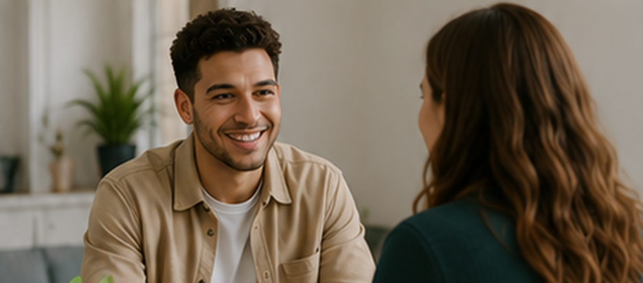 A tenant talking with his tenancy sustainment coach